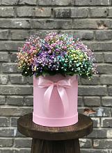 Цветочная композиция из Гипсофила и Розы в шляпной коробке в Новом Ургале