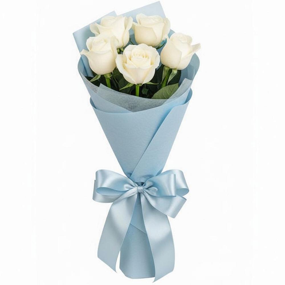 Букет 5 Белых роз Проуд в Новом Ургале