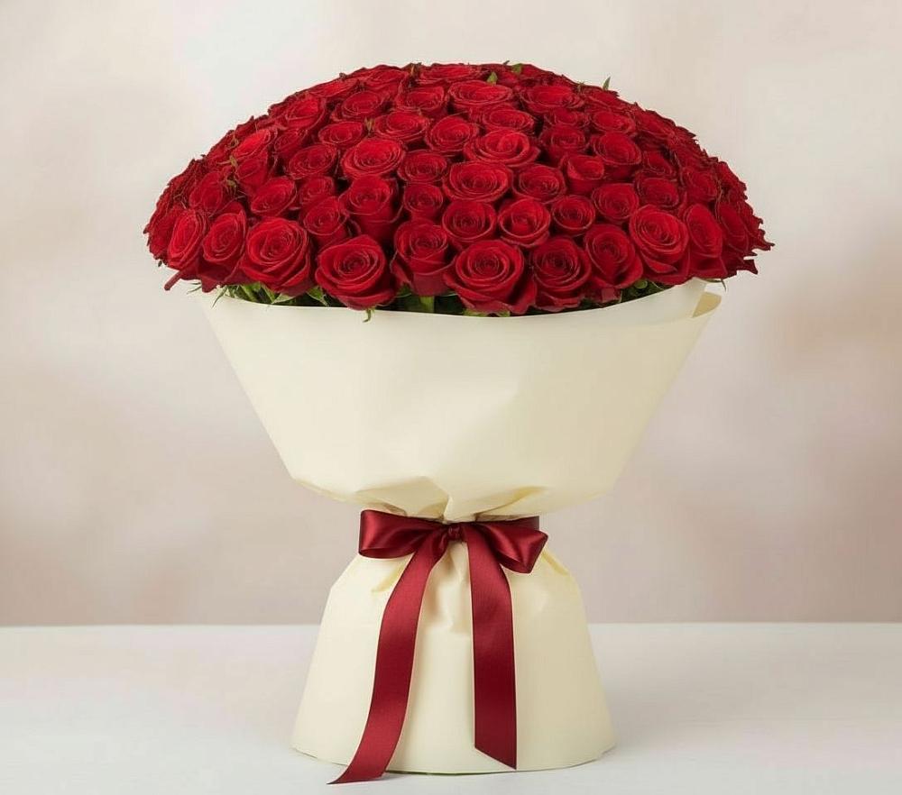 Букет 101 Красная роза Милано в Новом Ургале