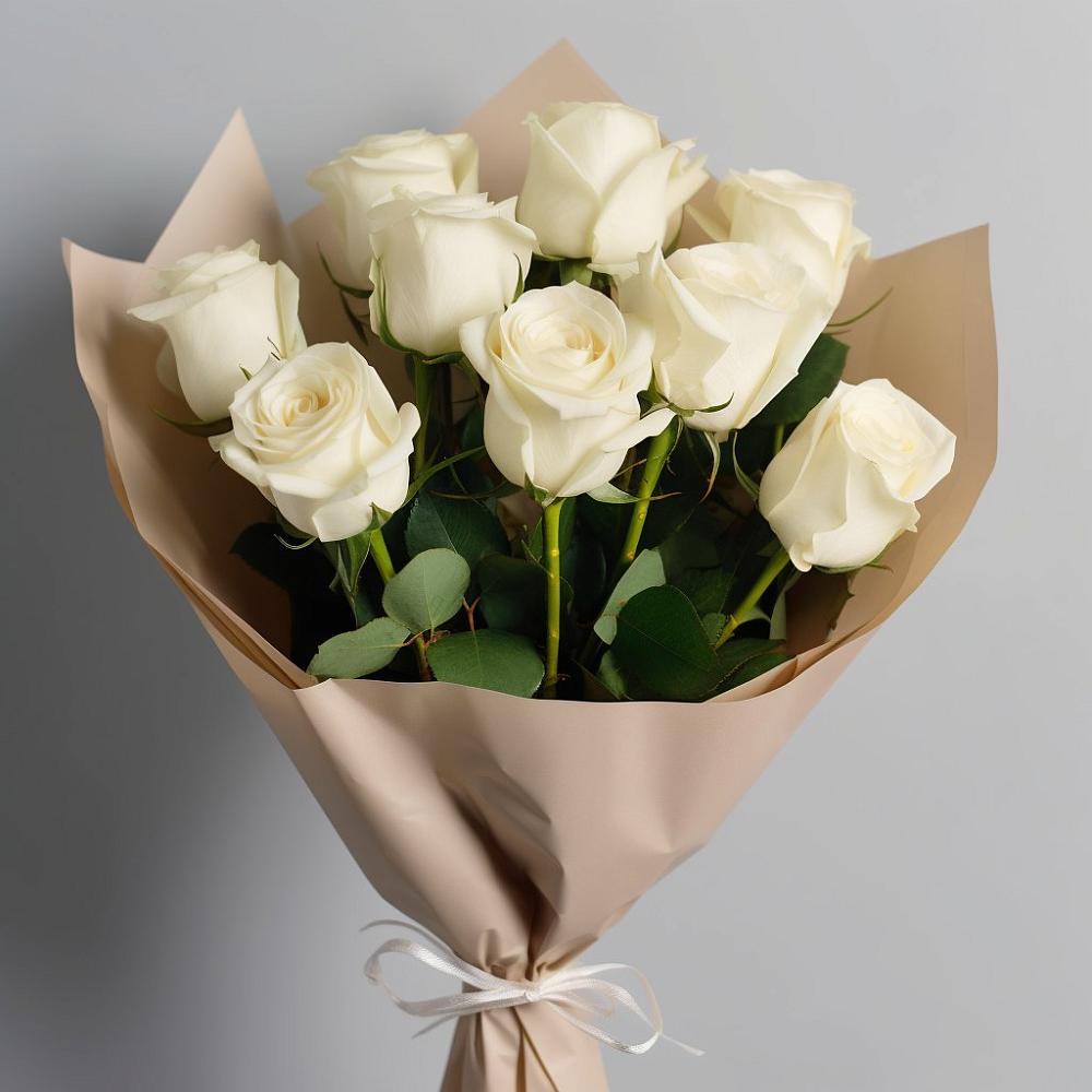 Букет 9 Белых роз Эдлесс Лав в Новом Ургале