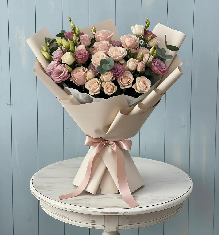 Букет цветов из: Розы и Лизиантусы в Новом Ургале