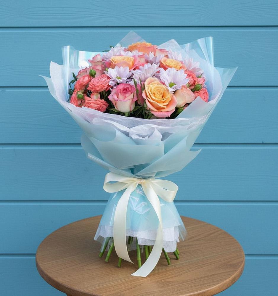 Букет цветов из: Хризантемы и Розы в Новом Ургале