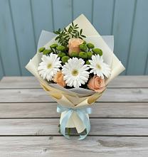 Букет цветов из:  Герберы, Розы и Хризантемы в Новом Ургале